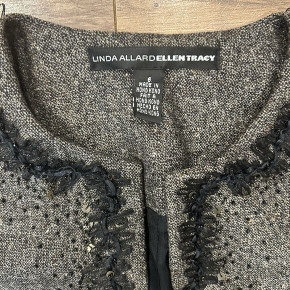 Linda Allard Ellen Tracy Jacket Open Front Wool Blend Blazer Beaded size 6 - Picture 3 of 9